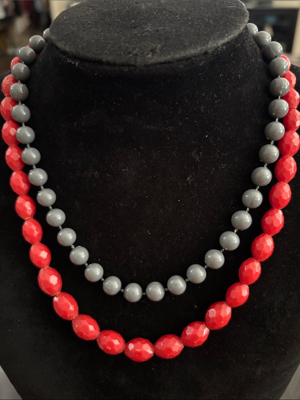 Bundle Red Vintage CORO Necklace and vintage Gray Beaded Necklace